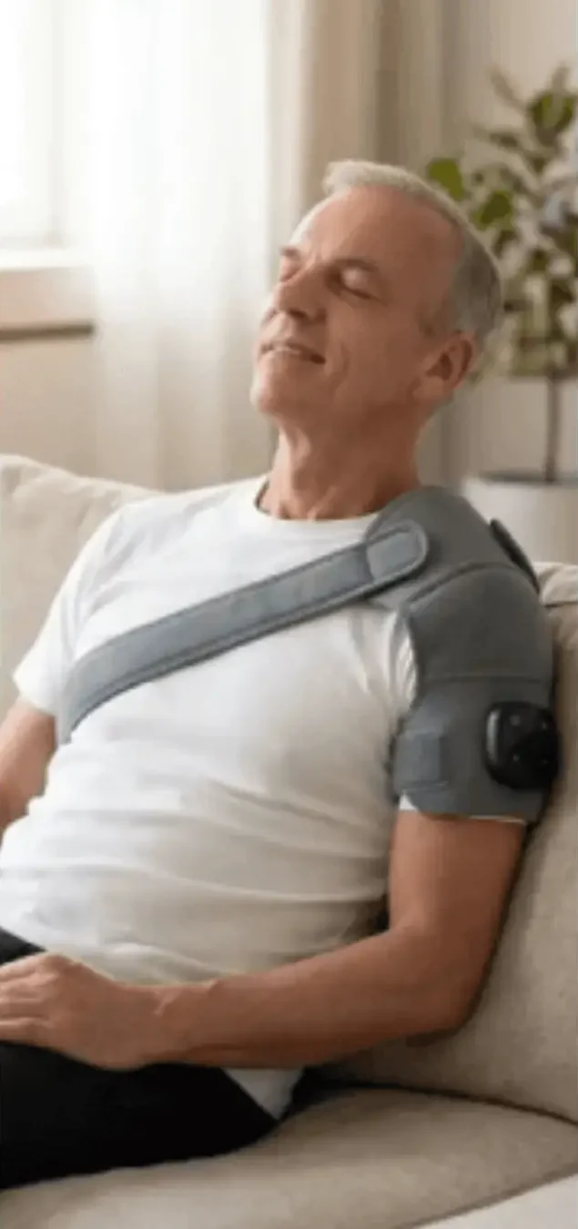 Relaxing while using the Vital Shoulder Massager