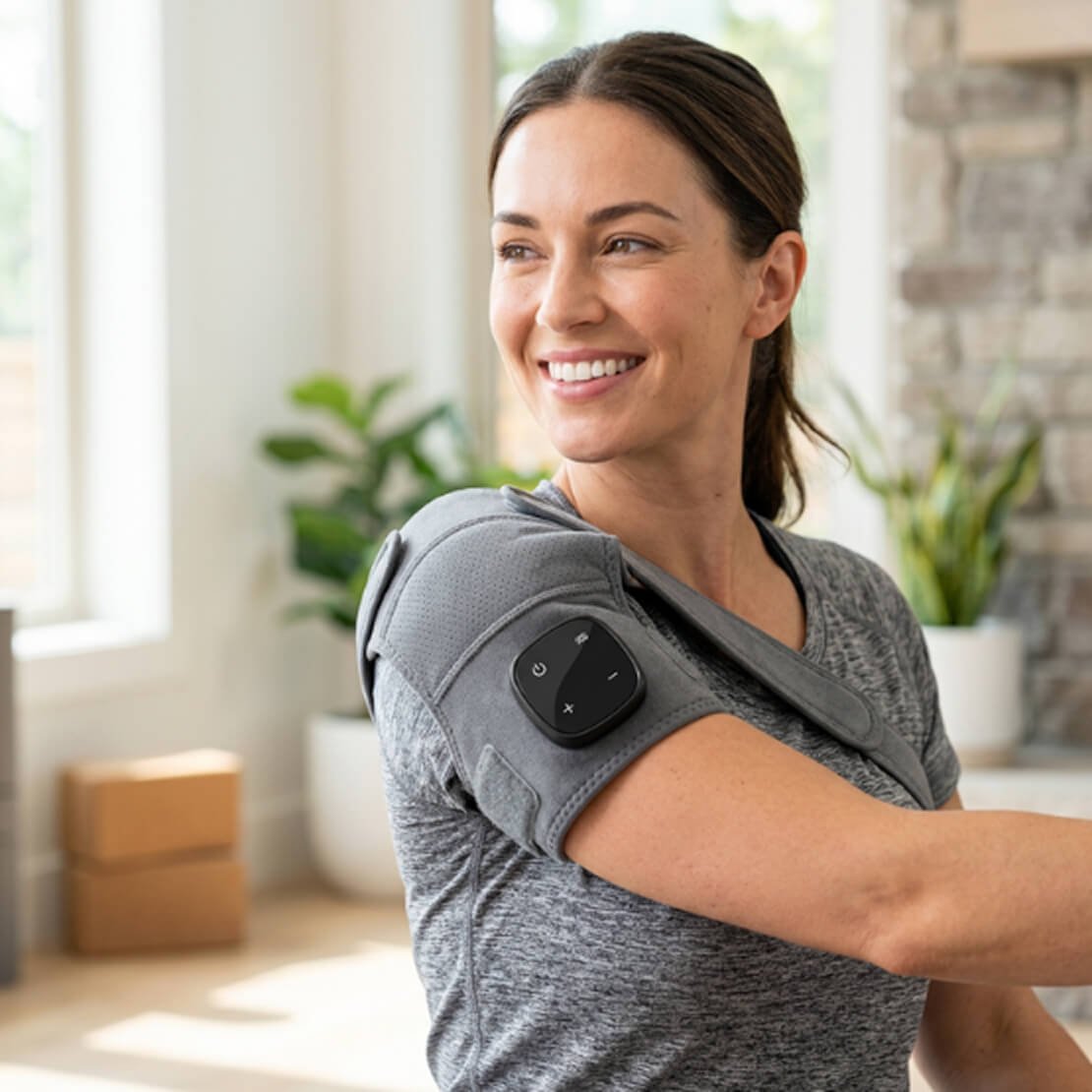 Woman wearing the Vital Shoulder Massager